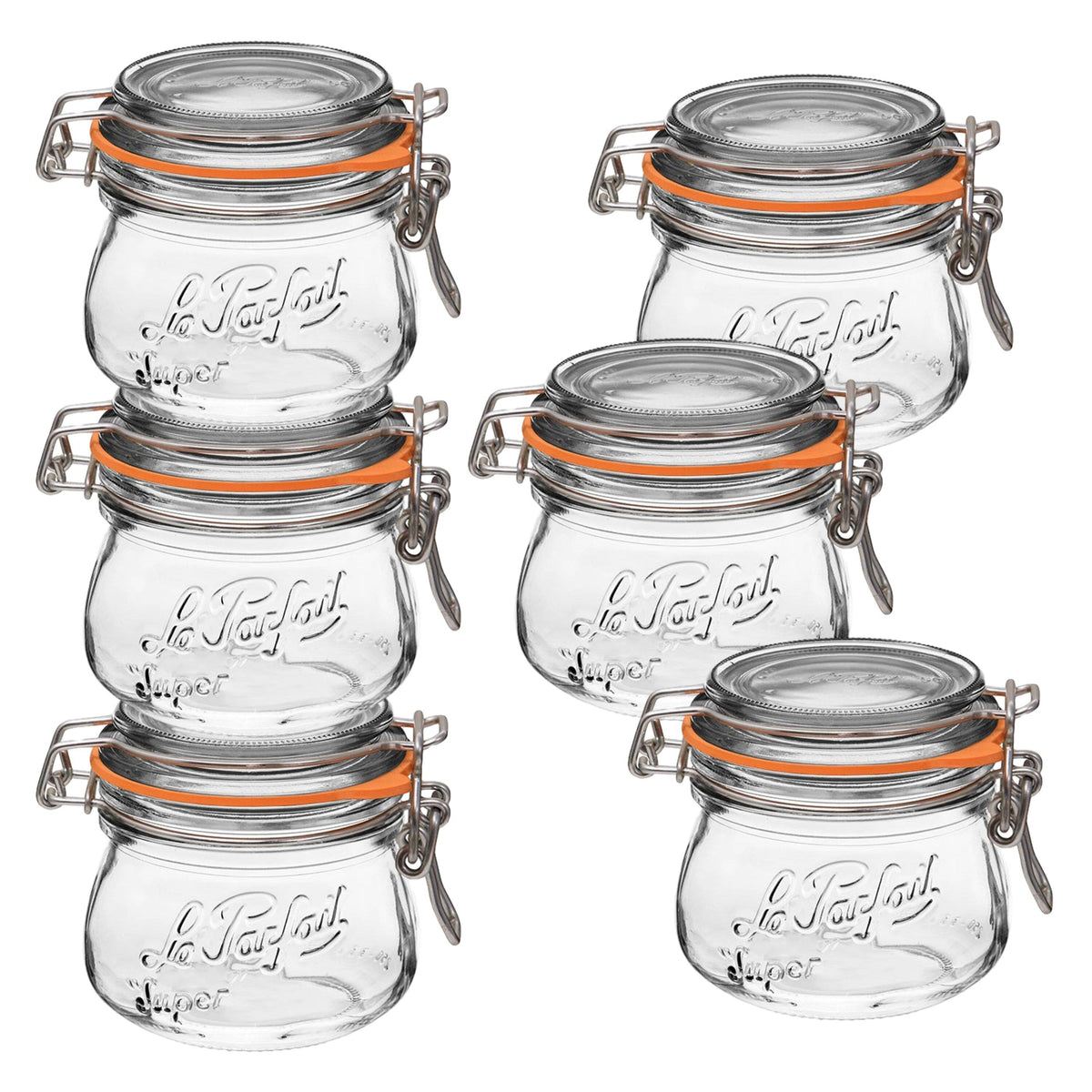 Le Parfait - Super Jar - 250ml French Glass Canning Jar w/Round Body, Airtight Rubber Seal & Glass Lid, 8oz/Half Pint (Pack of 6)