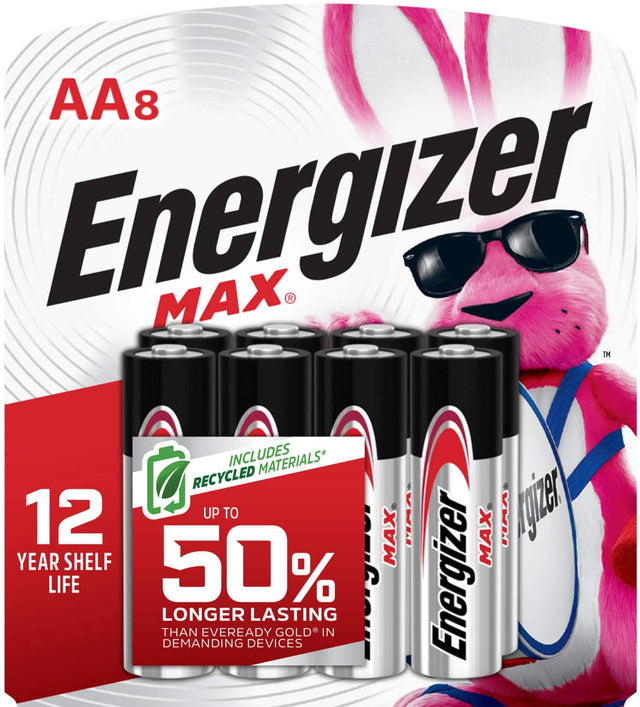Front. Energizer - MAX AA Batteries (8 Pack), Double A Alkaline Batteries - Silver.