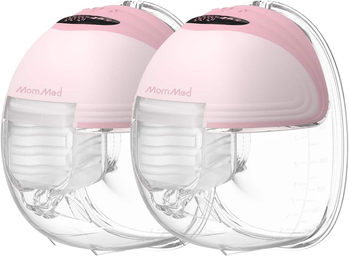 MomMed - Hands Free Wearable Breast Pump, 3 Modes+12 Levels, Low Noise Portable Electric Double Pump - Pink