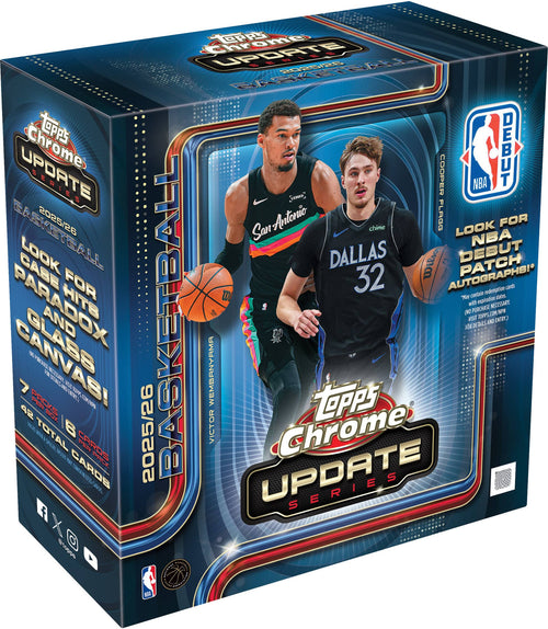 Topps Chrome Update 2025/26 Basketball

Look for NBA Debut Patch Autographs!

72 Total Cards

2025/26 Victor Wembanyama

Topps Chrome Update Series

Look for NBA Debut Patch Autographs!

May include expiration dates. No purchase necessary. Visit Topps.com for details and entry.

NBA

Topps