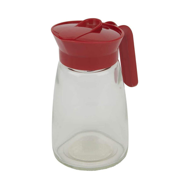 Front. Amazon - GoodCook 12 oz. Glass Syrup Dispenser with Lid (Clear/Red) - Clear/Red.