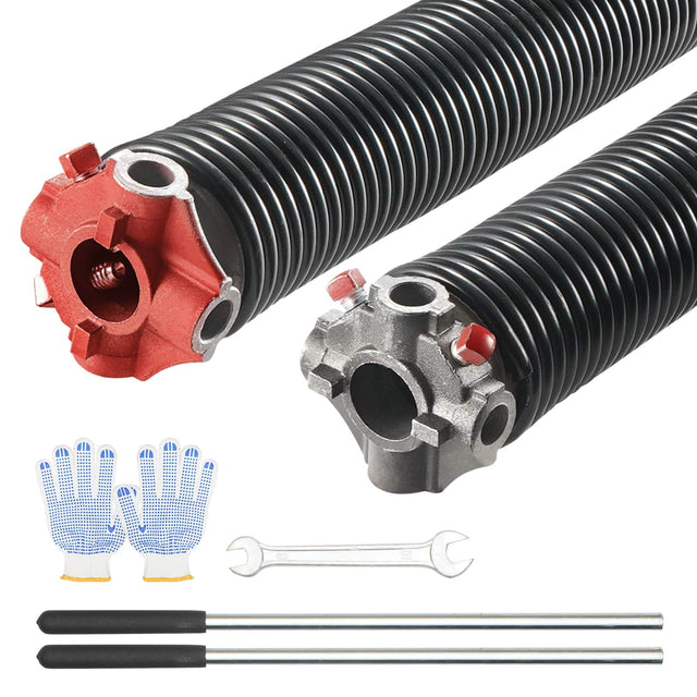 Front. VEVOR - Garage Door Torsion Springs, 16000 Cycles, Pair of 0.25 x 2 x 30inch, Garage Door Springs with Non-Slip Winding Bars - Black.