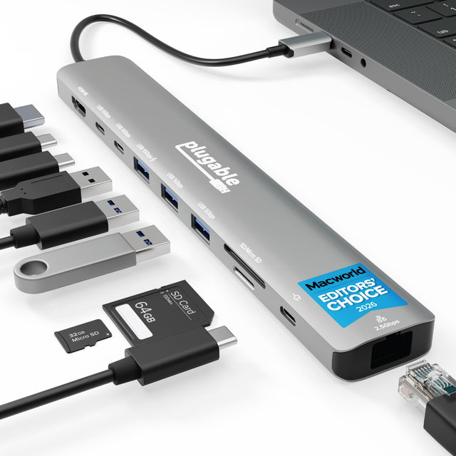 R - - - ~ 1al HOMK . 15 1Glgs 5 tosta USB DRp plugable USB 5Gbps B USB 5Gbps 32G0 SO Micro - 120Mi as 64GB Card SD/Micro SD Macworld EDITORS CHOICE 2026 2.5Gbps