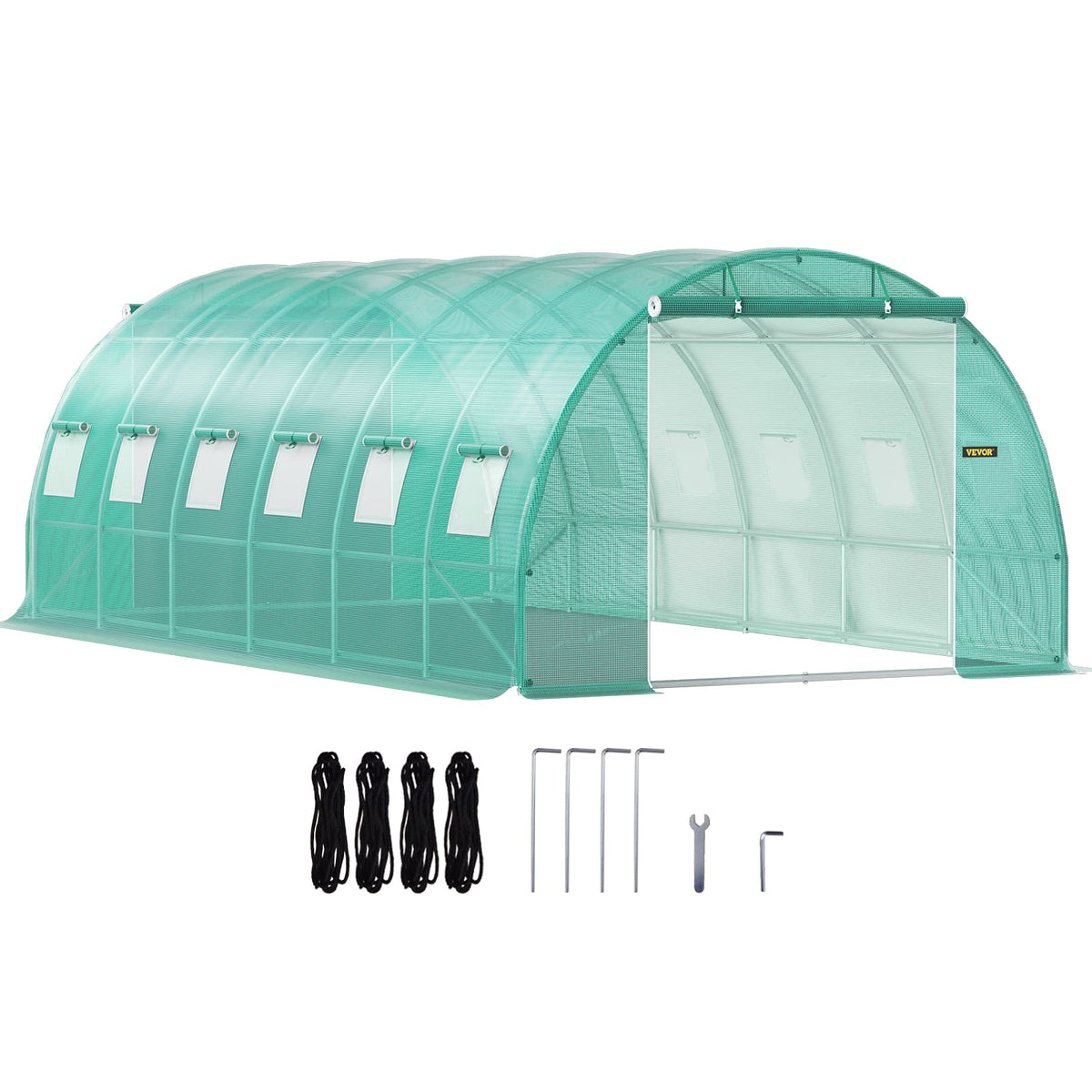VEVOR - Walk-in Tunnel Greenhouse,20 x 10 x 7 ft Portable Plant Hot House with Galvanized Steel Hoops,3 Top Beams,Diagonal Poles - Green