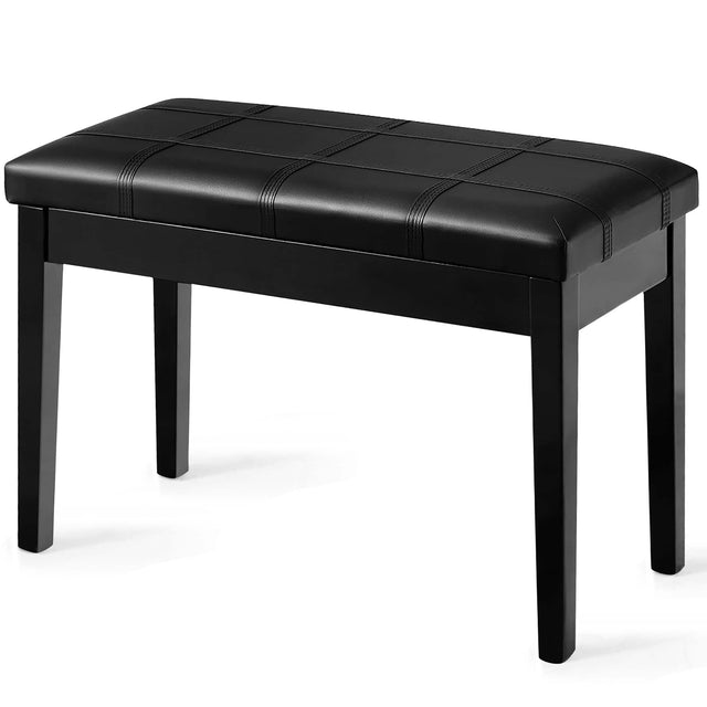 Front. Costway - Costway Solid Wood PU Leather Piano Bench Padded Double Duet Keyboard Seat Storage - Black.