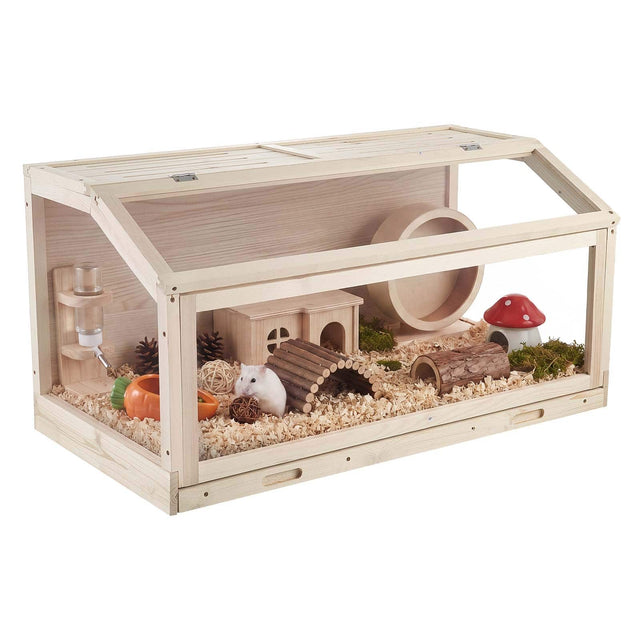 Front. VEVOR - Wooden Hamster Cage 39.4"x20.5"x19.9" 270° Viewing Hamster Habitat,Chewproof Acrylic Small Animal Cage with Openable Top - Wood Grain.
