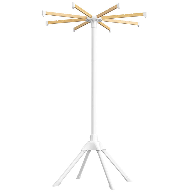 Front. Songmics Home - Clothes Drying Rack, with Bamboo Hanging Rods, Foldable Metal Laundry Rack, Space-Saving, Free-Standing Airer - White and Natural.