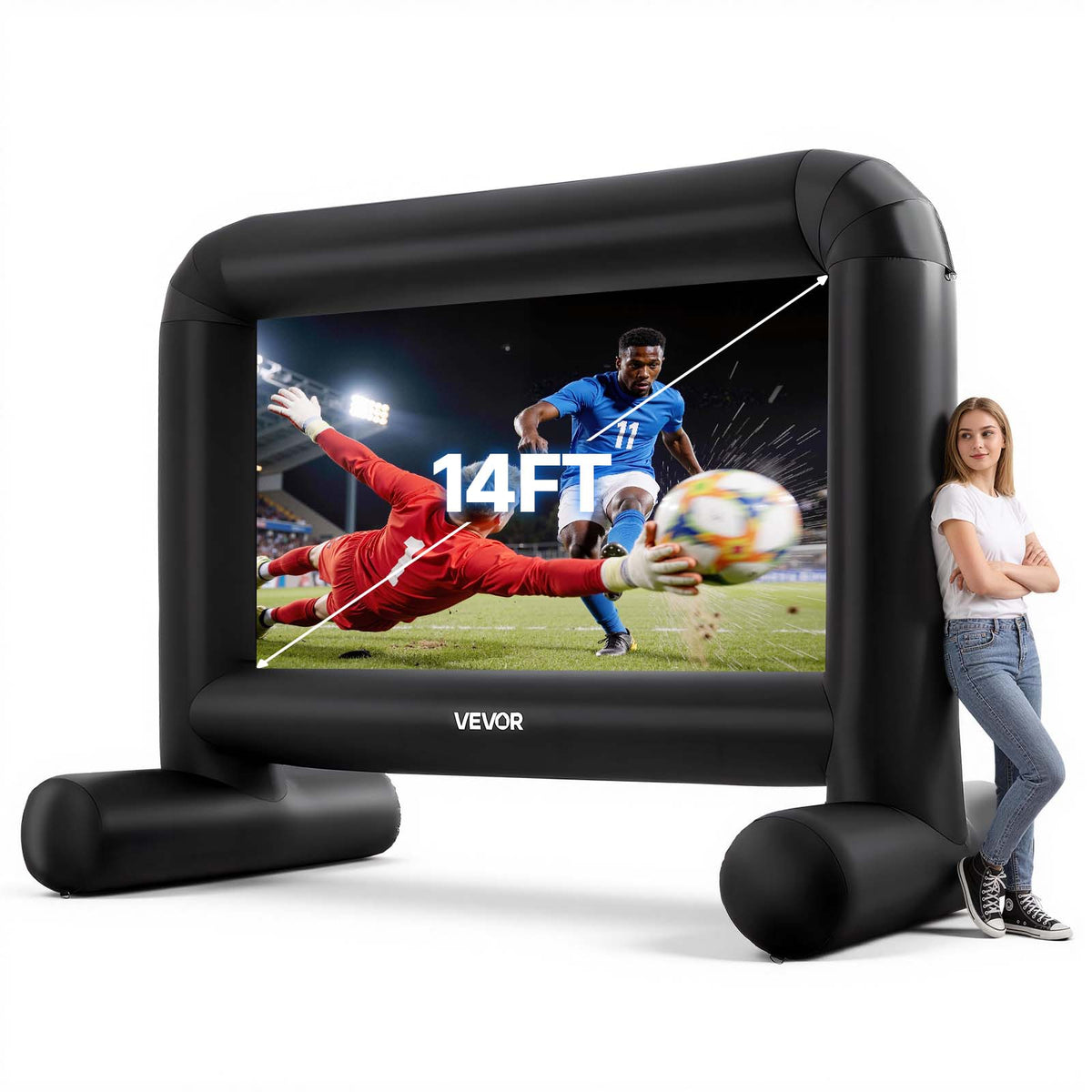 VEVOR - Inflatable Movie Screen, 14 ft Outdoor Inflatable Projection Screen with Portable Storage Bag, Front/Rear Projection - Black
