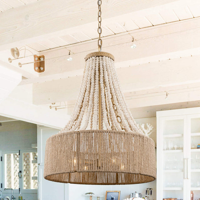 Front. Parrot Uncle - 17-inch Farmhouse 4-Light Golden Chandelier - White.