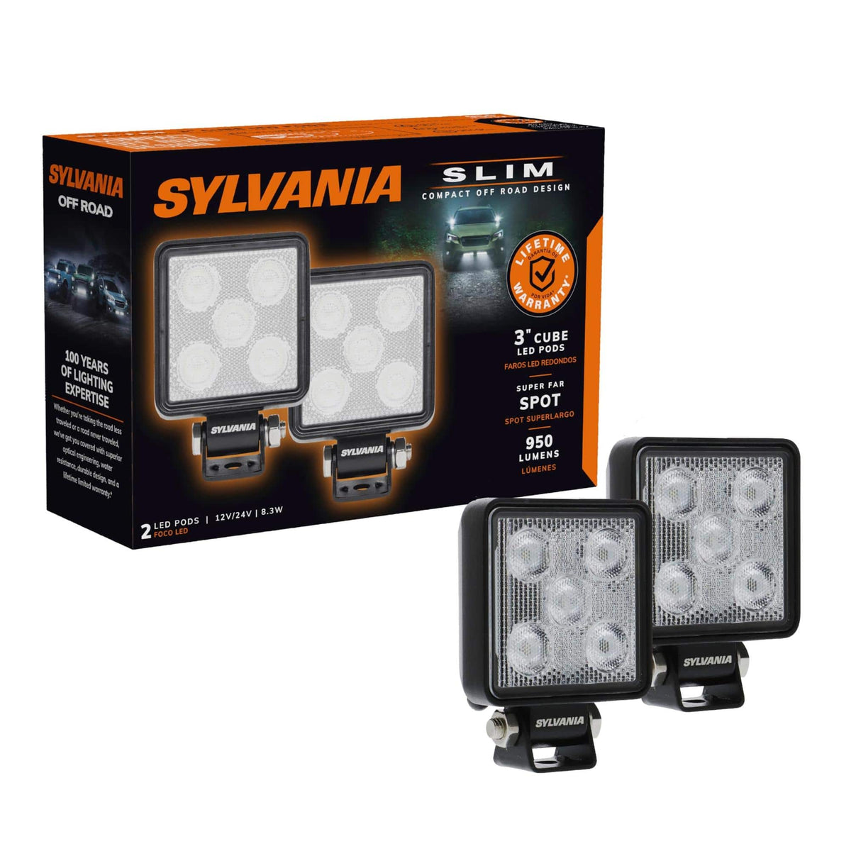 Sylvania - Slim 3 Inch Cube LED Light Pod - Lifetime Limited Warranty - Flood Light 950 Raw Lumens, Best Quality Off Road Driving