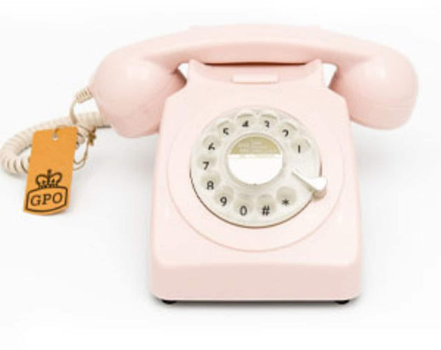 Front. PopMarket - GPO Retro GPO746RP 746 Desktop Rotary Dial Telephone - Carnation Pink   - EQUIPMENT - Pink.