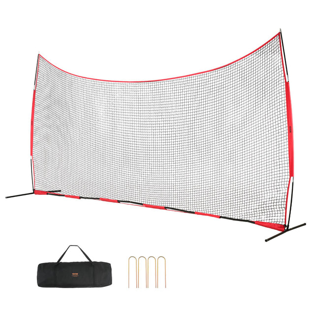 Front. VEVOR - Barricade Backstop Net, 20x10 ft Ball Sports Barrier Netting, Portable Practice Equipment with Carry Bag - Red.