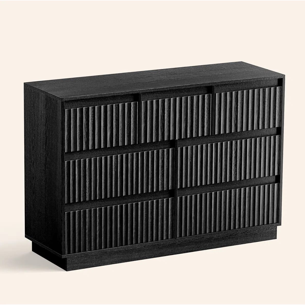 Koligey - 7-Drawer Dresser 47"W Double Dresser With Waveform Fluted Panel - Black