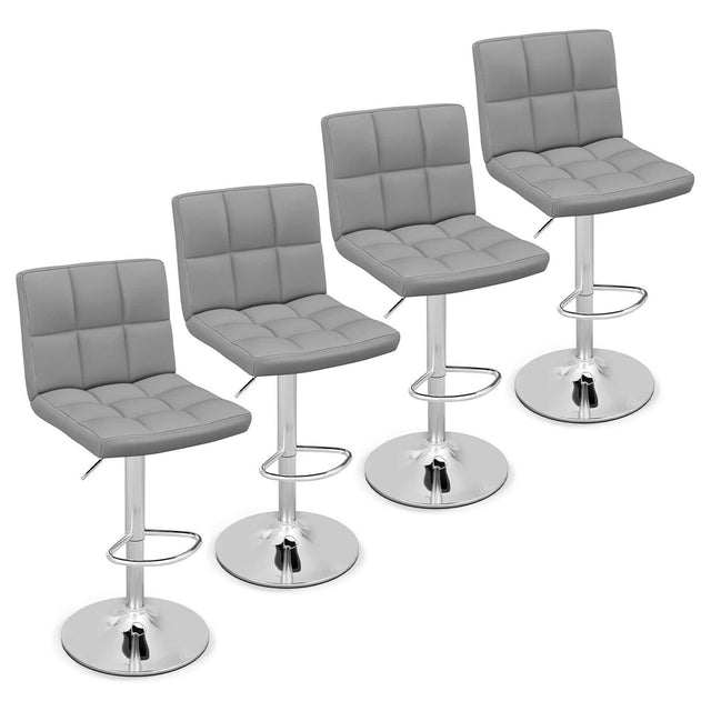 Front. Gymax - Gymax Set of 4 Adjustable Swivel Bar Stool Counter Height Bar Chair PU Leather Grey - Grey.
