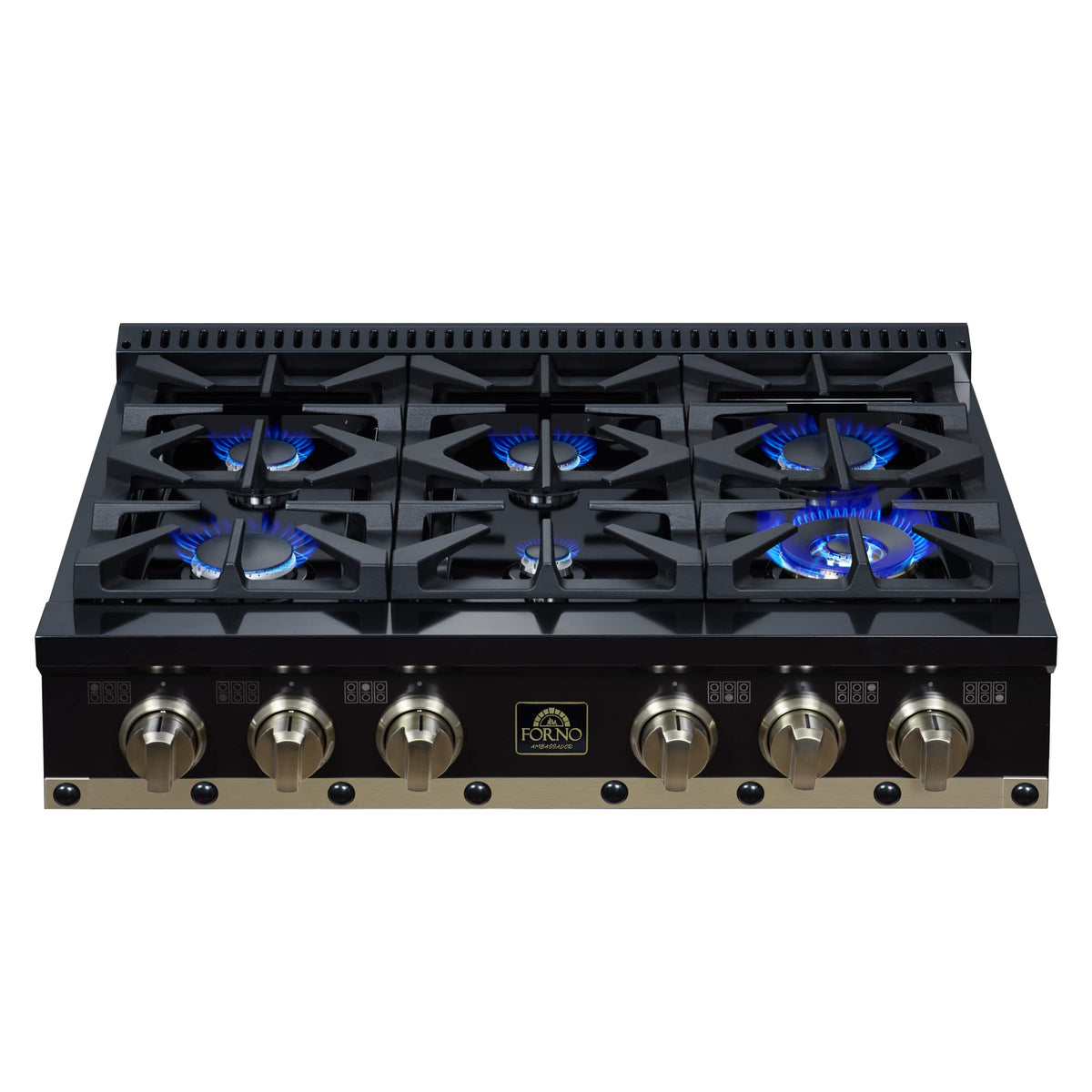 Forno Appliances - 36 in. Wide 6 Burner Valente Built-In Gas Cooktop - Black - Black