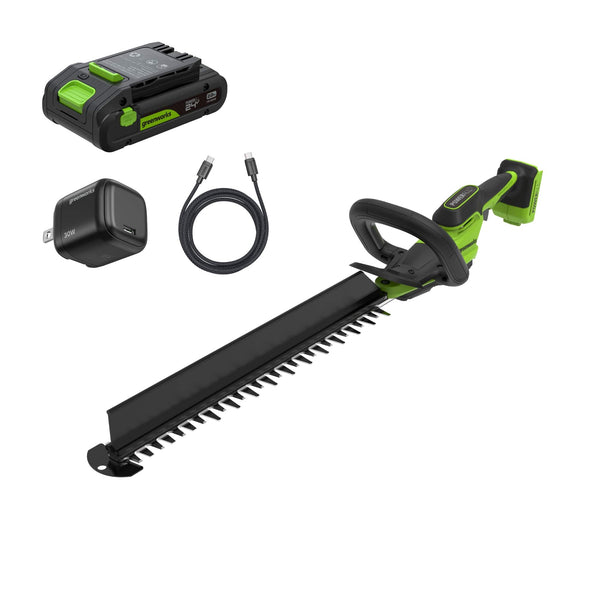 Greenworks - 24V 20" Brushless Hedge Trimmer - 2.0Ah Battery and Charger