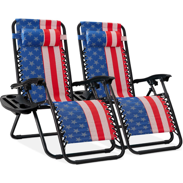 Front. Best Choice Products - Best Choice Products Set of 2 Zero Gravity Lounge Chair Recliners for Patio, Pool w/ Cup Holder Tray - Patriot Edition - Patriot Edition.