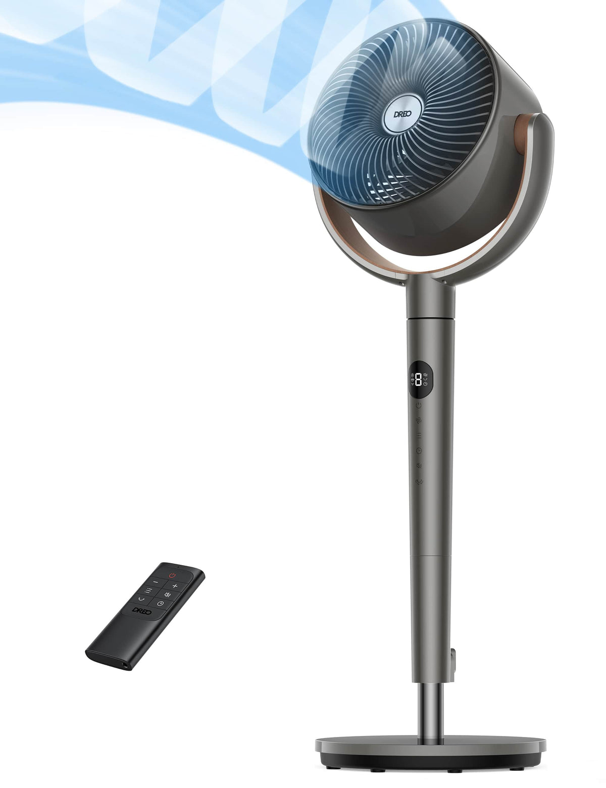 DREO - Pedestal Fan with Remote, 42 in. Quiet Standing Fan for Home Bedroom, 120° Oscillating Floor Fan in Grey - Gray