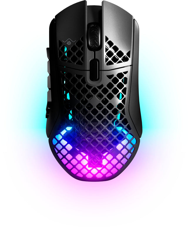 Front. SteelSeries - Aerox 9 Wireless Ultra Lightweight Honeycomb Water Resistant RGB Optical Gaming Mouse With 18 Programmable Buttons - Black.