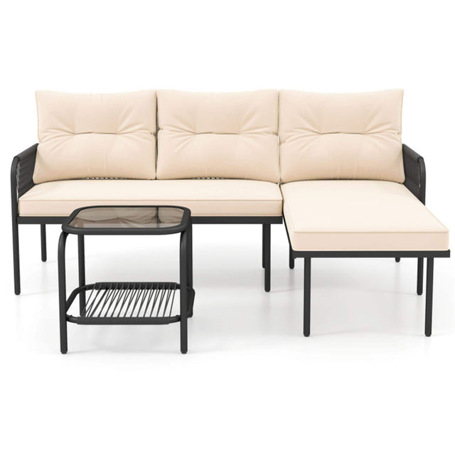 Front. Boyel Living - Beige 3-Piece L Shaped Patio Furniture Set PE Rattan Sectional Sofas-Beige 480-in W x 680-in D x 300-in H - Beige.