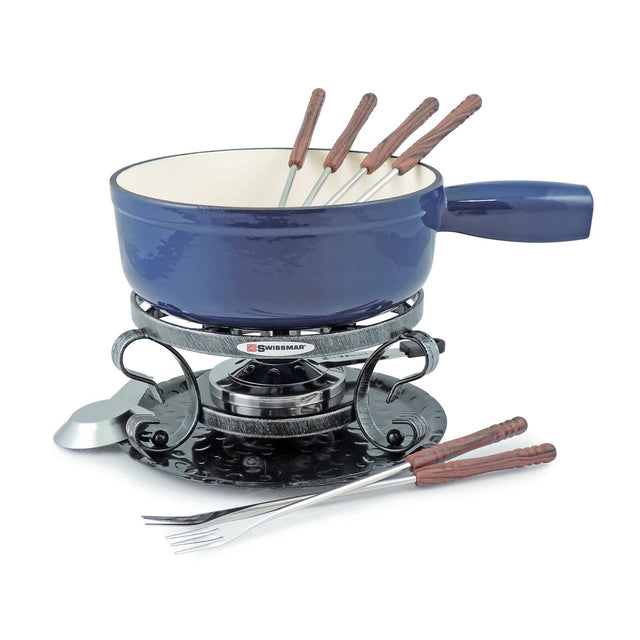 Front. Swissmar - Lugano 9 Piece Fondue Set, Deep Blue - Blue.