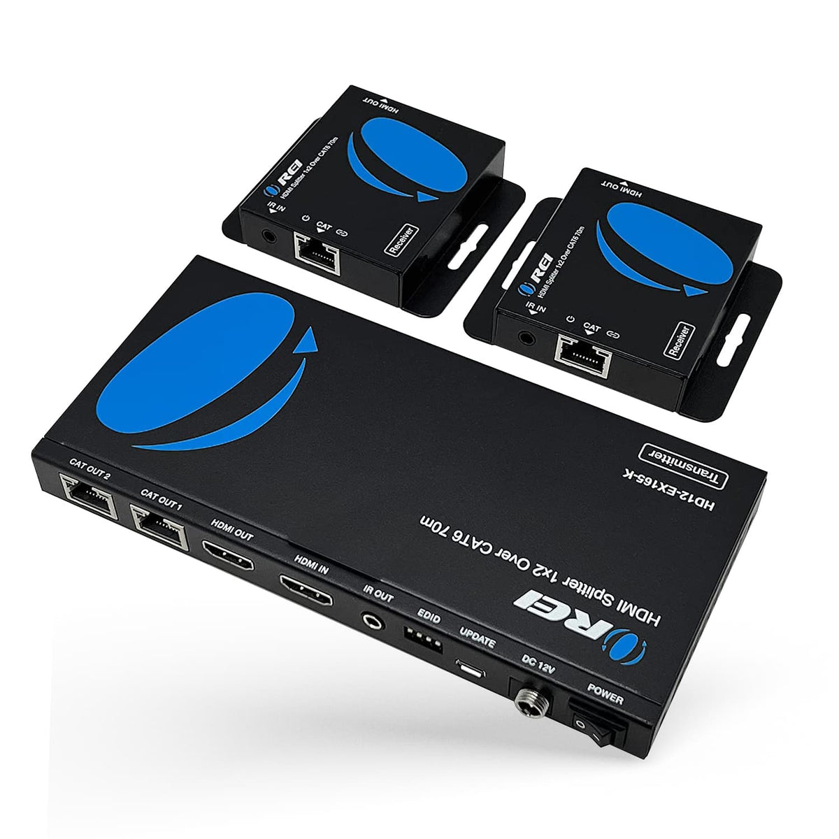 Orei - 4K@30Hz 1x2 HDMI™ Extender Splitter (Loop) - 230ft (cat6)-HD12-EX165-K - Black