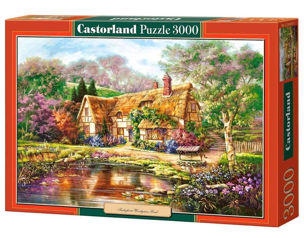 Castorland - 3000 Piece Jigsaw Puzzles, Twilight at Woodgreen Pond, Charming Nook, Pond, Countryside, C-300365-2 - Red