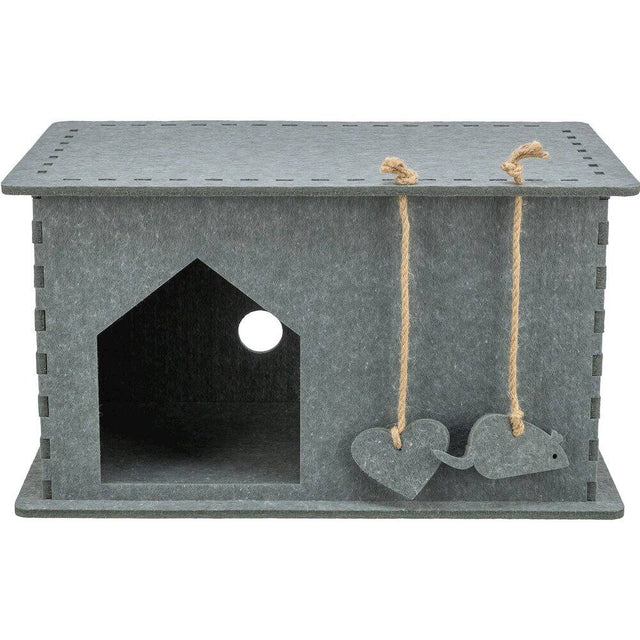 Front. TRIXIE - Lene Felt Indoor Cat Condo, Small Cat Hideaway - Cat Toy, Jute Scratching Pads - Gray.