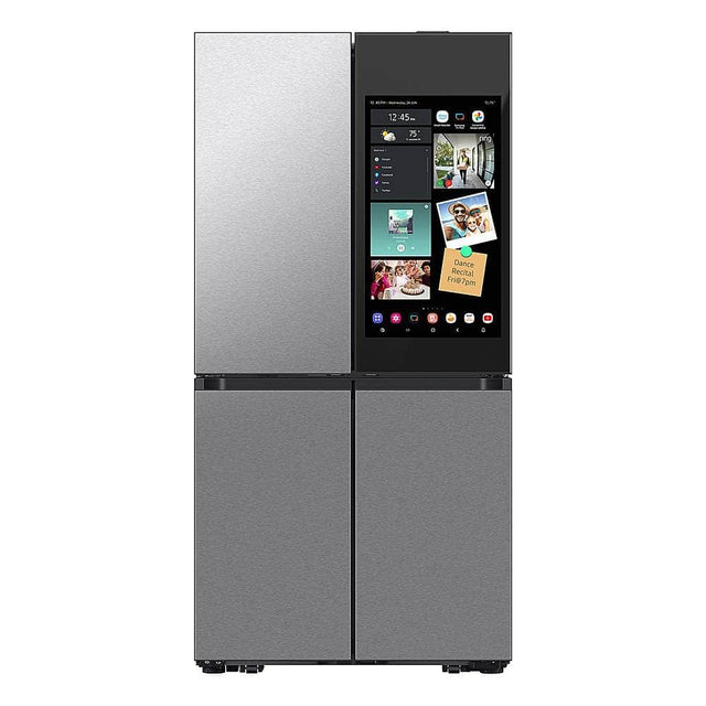 Front. Samsung - Bespoke 29 Cu. Ft. 4-Door Flex French Door Smart Refrigerator with AI Family Hub+ and AI Vision Inside - Stainless Steel.