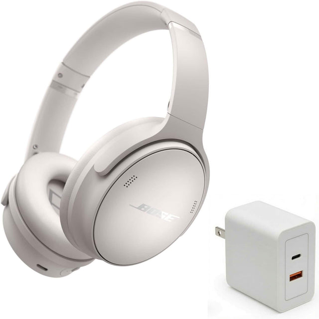 Front. Bose - Bose QuietComfort Headphones Bundle with Fast Charger - Wireless Bluetooth Over-Ear Noise Cancelling (White).