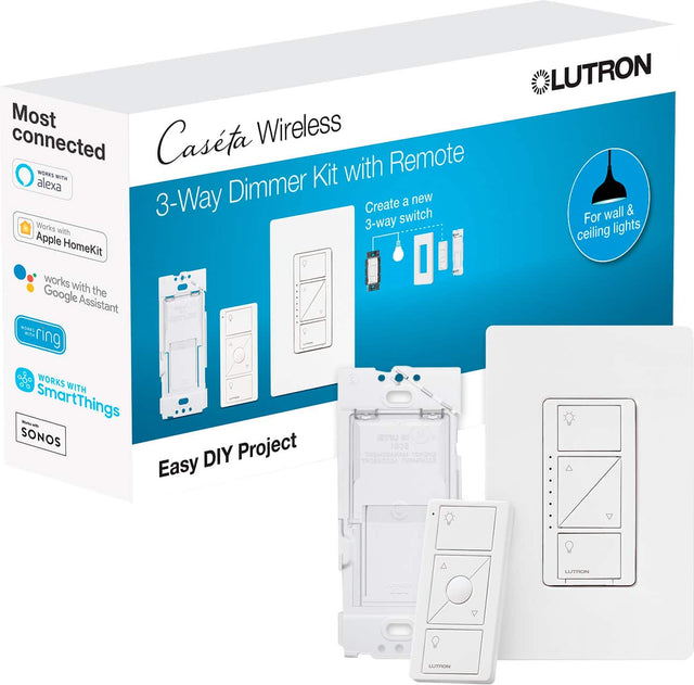 Most Wireless connected Casta with Remote SO - Kit alexa Dimmer 3-Way Create a new 3-way switch Works with Apple HomeKit works with Google the Assistant UN - ring LUTRON wall & For ceiling lights WORKS 00 WITH SmartThings SONOS Project Easy DIY 2  o Sc0 TAAN m ACCESIDT TREMO TIN LUTPN Packaging may vary