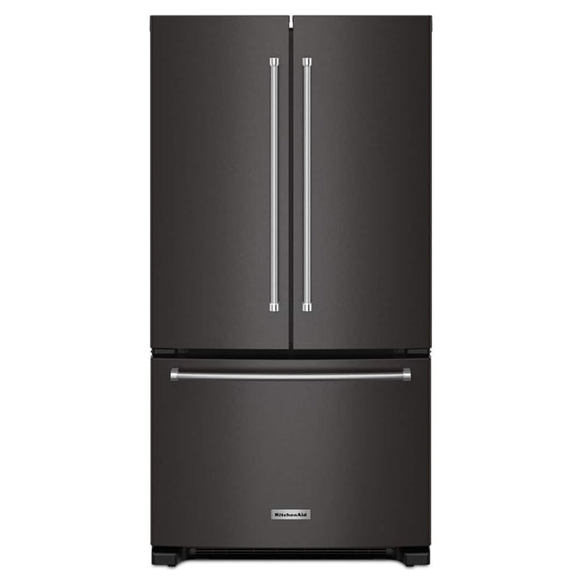 Front. KitchenAid - 36 in. Wide 20 cu. ft. Counter-Depth French Door Refrigerator with Interior Dispense - Print Resist Blk Stnlss.