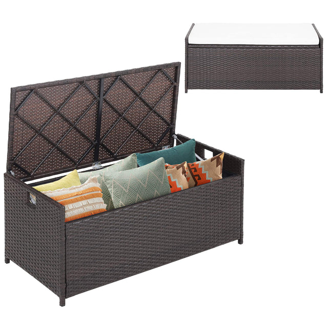 Front. Costway - Costway  34 Gallon Patio Wicker Storage Deck Box W/Cushion Off Backyard - Mix Brown.