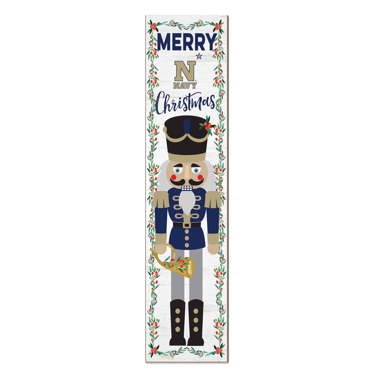 Jardine - Navy Midshipmen 11" x 46" Nutcracker Holiday Leaner Sign - White