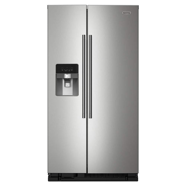 Front. Maytag - 36 in. Wide 25 cu. ft. Side-by-Side Refrigerator with Gallon Door Bins - Fingerprint Resistant Stainless Finish.