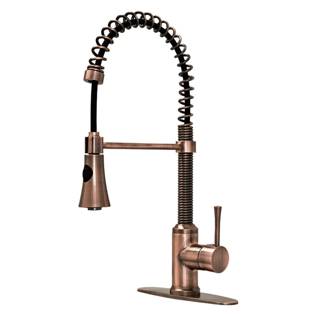 Front. Akicon - Akicon Solid Brass Single Handle Pre-Rinse Spring  Kitchen Faucet with Pull Down Sprayer in Antique Copper - Antique Copper.