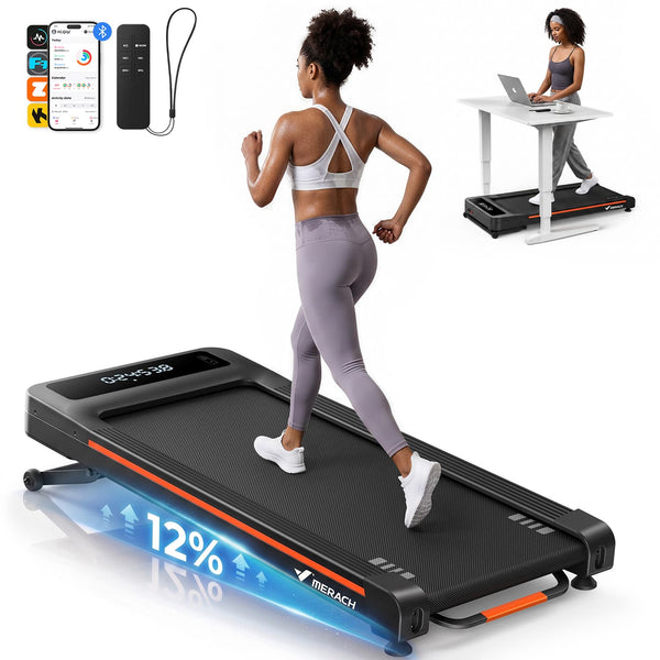 MERACH - Walking Pad Treadmill with 12% Auto Incline 3.5 HP Motor, 400 lbs, Remote, Perfect for Under Desk Pad Walking - Black
