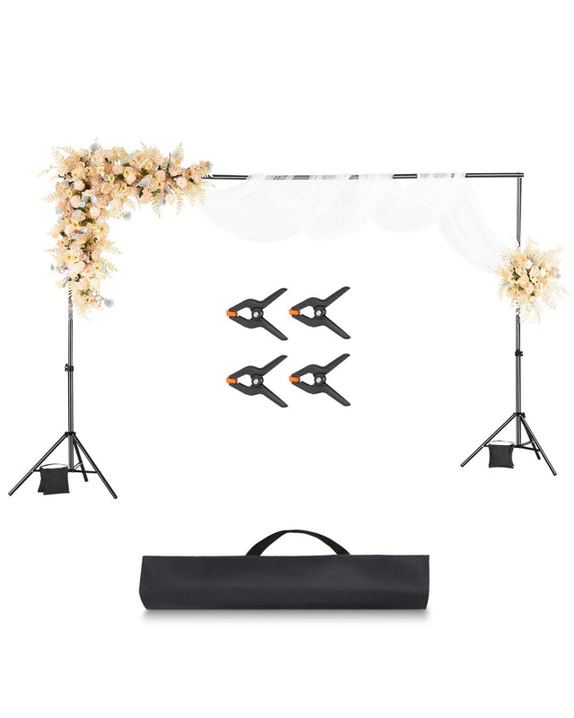 Front. VEVOR - Backdrop Stand, 6.5 x 10 ft Adjustable Photo Backdrop Stand Kit, Portable Background Backdrop Stand with 5 Crossbars - Black.