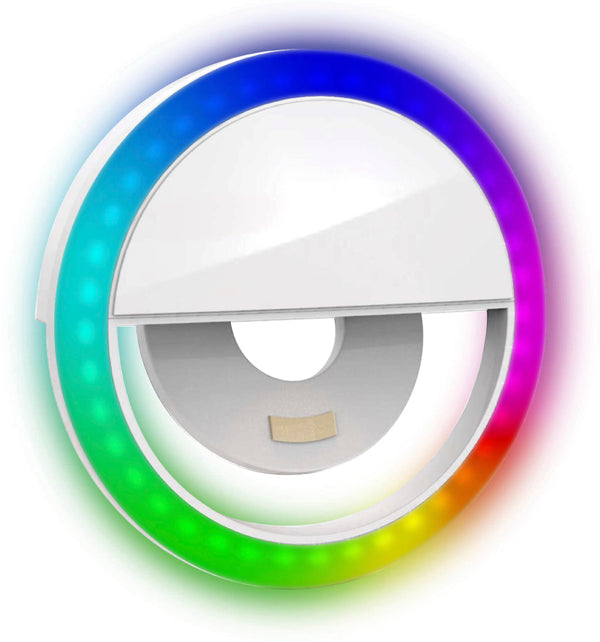 Bower - Clip-on LED Selfie Light with Built-in Rechargeable Battery and Multicolor Lighting Effects - White