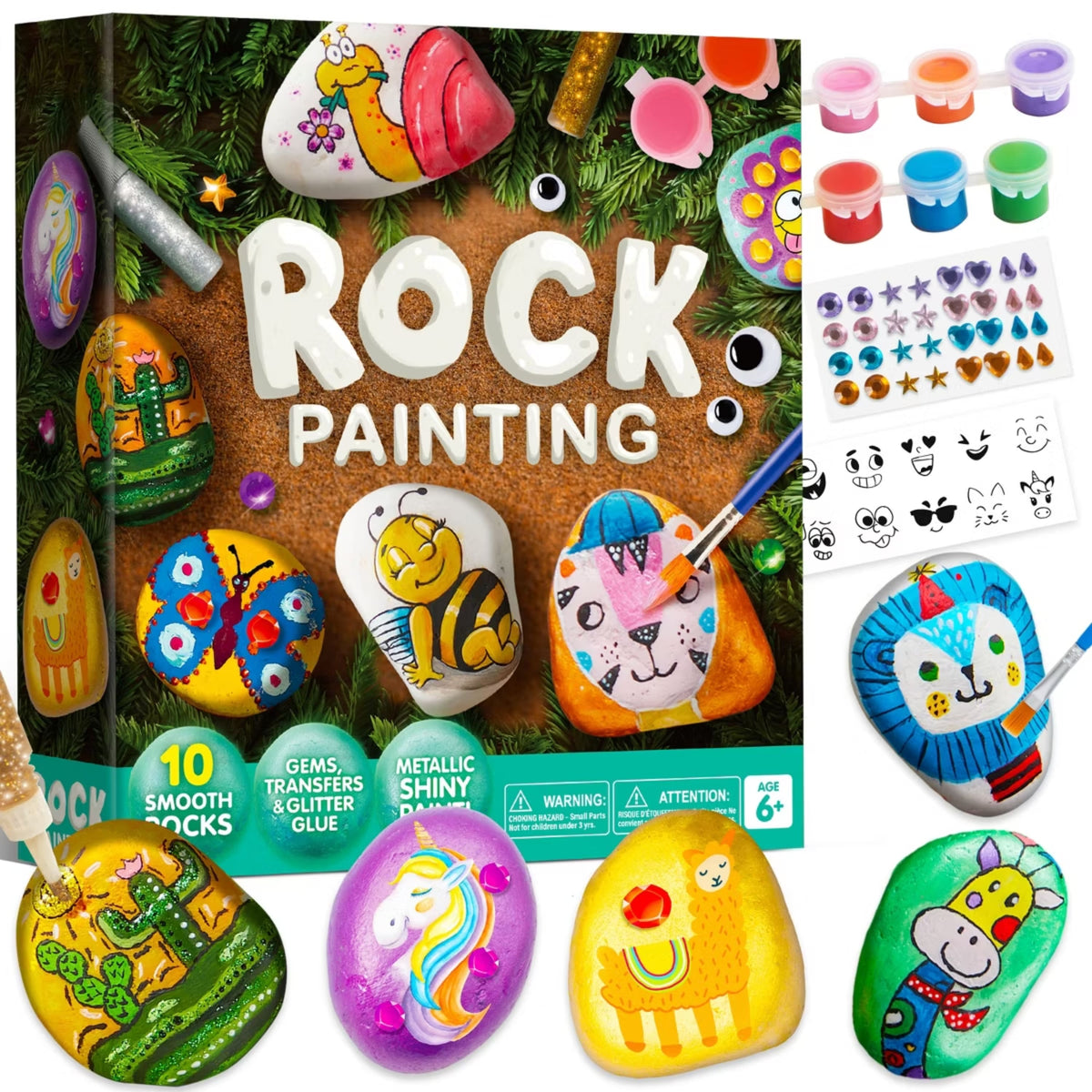Joyfy - 10 Pcs Rock Painting Craft Kit for Kids, Creative DIY for Kids Age 6-12, Toddler Birthday Gift, Easter Painting Activity