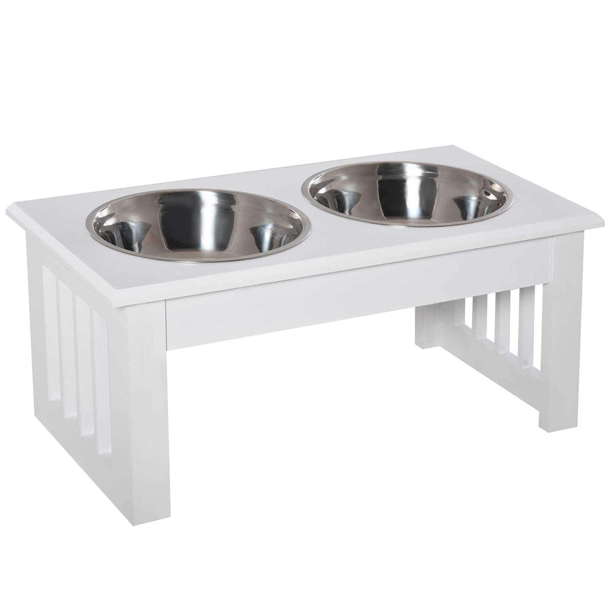 Pawhut - 6" Height Small Puppy Feeding Station for Messy Pets, Elevated Dog Bowls, Food Stand Pet Feeding Station - White