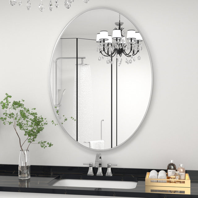 Front. PAIHOME - Rust-Resistant Oval Bathroom Mirror Iron Frame Wall Mirror, HD Glass & Easy Hang - Distortion-Free Vanity Mirror - Silver-24x36 Inch.