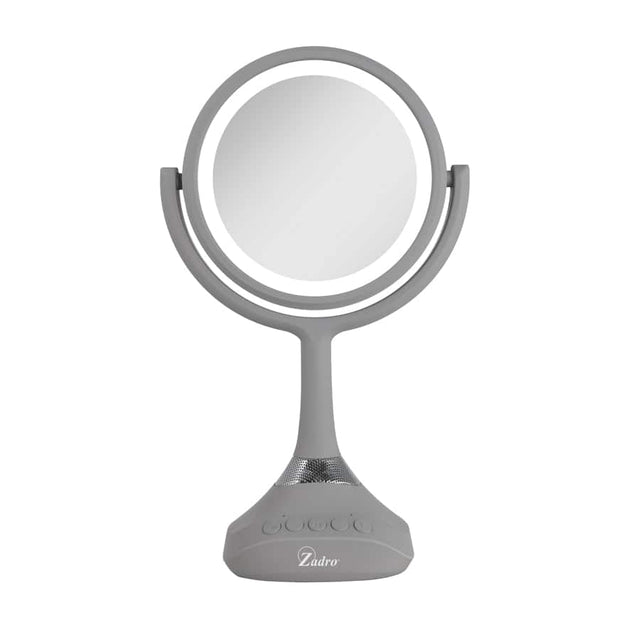 Front. Zadro - Zadro Lighted Makeup Mirror with Bluetooth, USB & Dual 5X/1X Magnifications - Soft-Touch Gray.