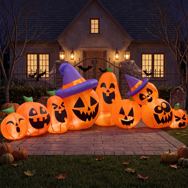 Front. Joyfy - 12.5FT 9-Piece Pumpkin Inflatable Halloween Decoration – Built-in LEDs for Yard, Garden, Lawn & Outdoor Party Displays - orange.