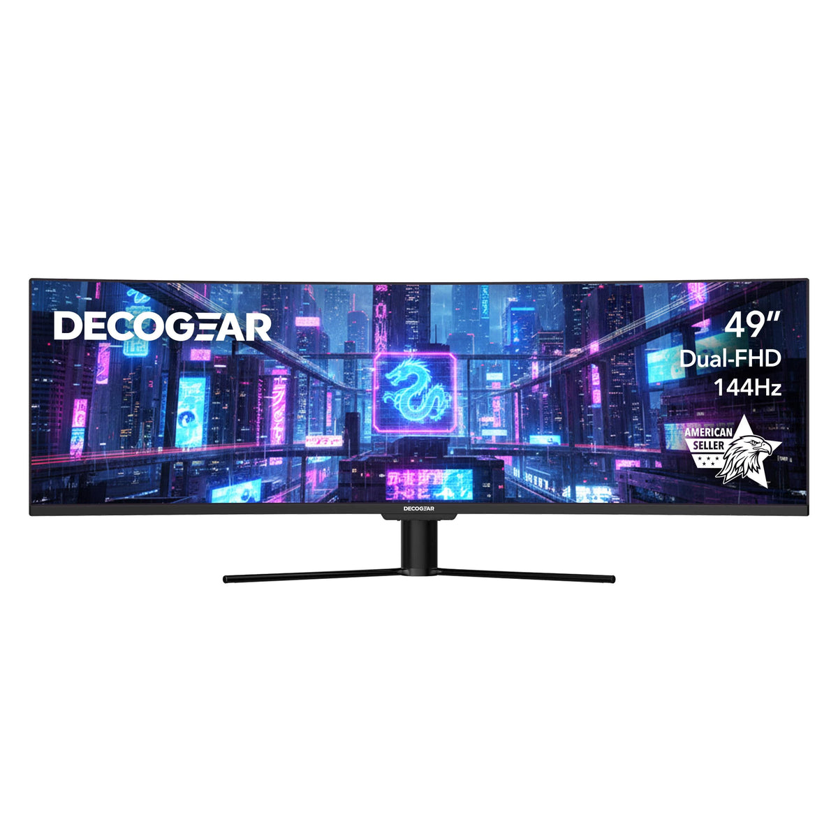 Deco Gear - 49" Super Ultrawide Curved 32:9 Monitor 3840×1080, 144Hz, HDR400, VA, Adaptive Sync, USB-C 65W, HDMI/DP, KVM - Black