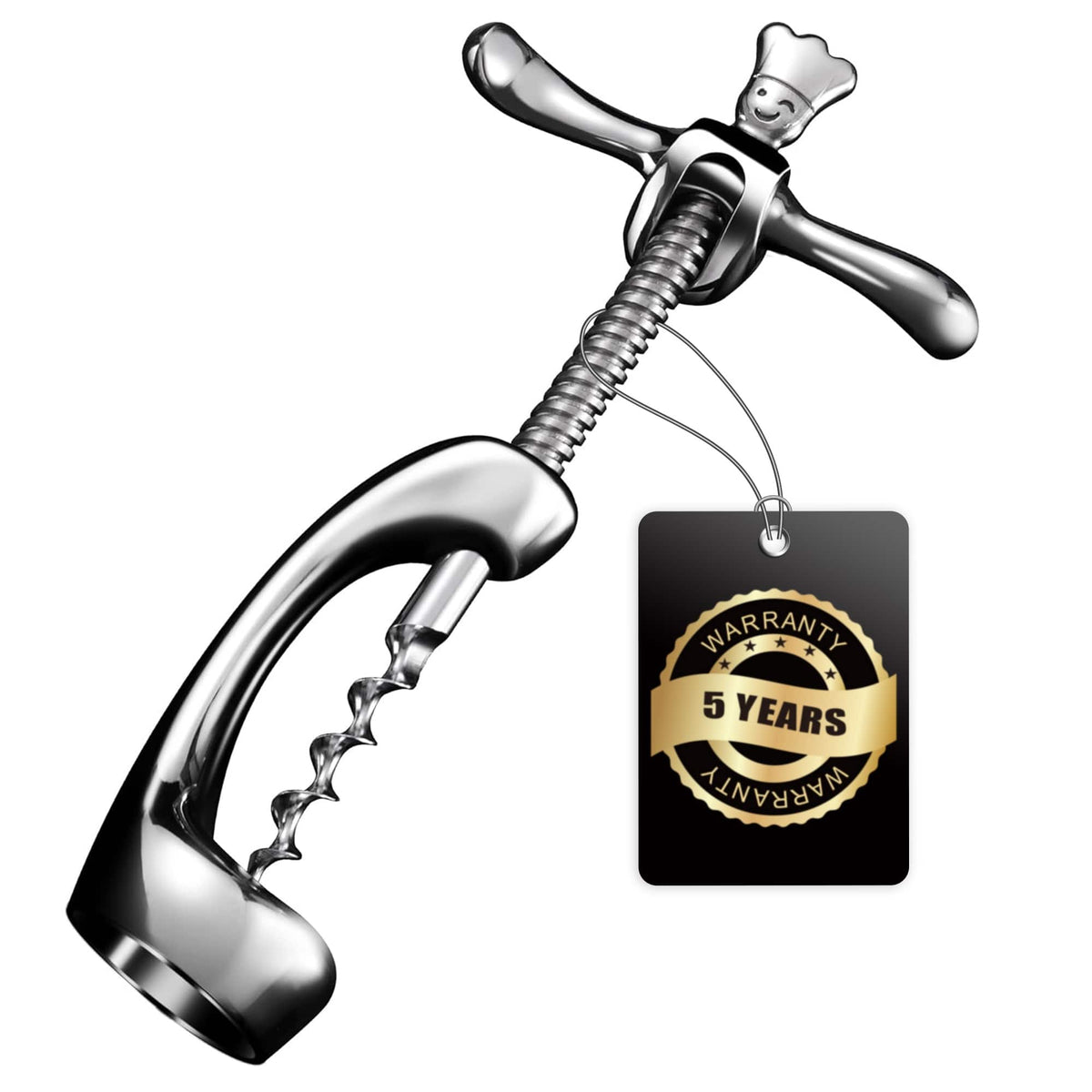 Gourmet Easy - Wine Opener Deluxe, Heavy-Duty Bottle Opener, Manual Corkscrew for Easy & Smooth Removal of Intact Wine Corks - Stainless Steel