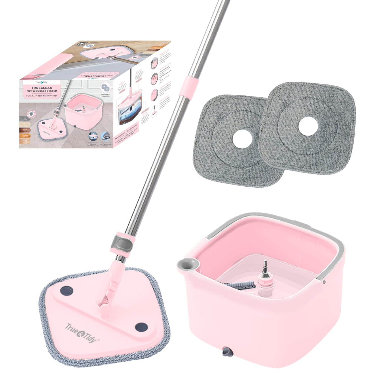 True & Tidy - Spin Mop And Bucket True Clean System - ROSE
