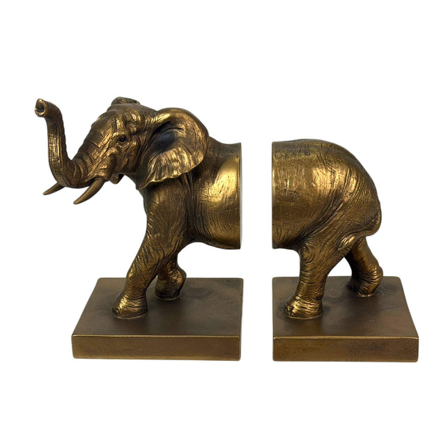 Front. Things2Die4 - Elephant Bookends Set of 2 Antique Copper Resin Decorative Book Holders - Bronze.
