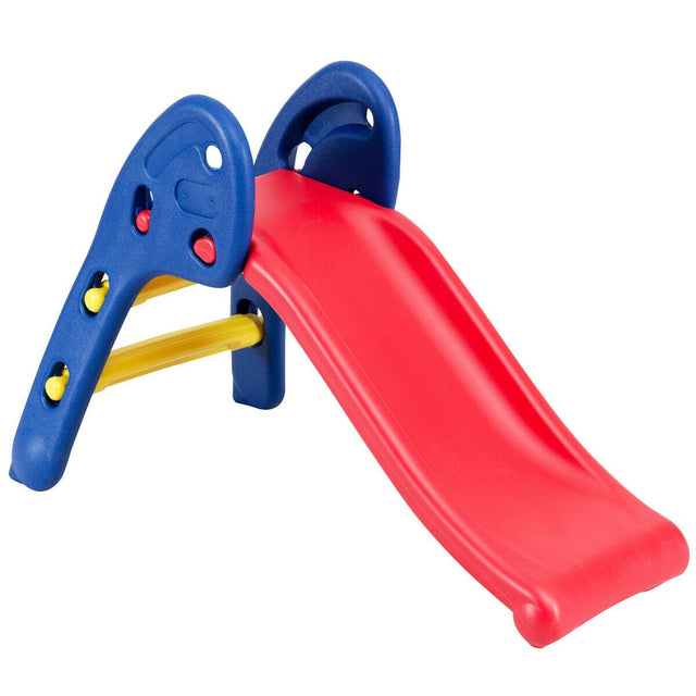 Front. Gymax - Gymax 2 Step Children Folding Slide Plastic Fun Toy Up-down For Kids Indoor & Outdoor - Dark blue + Red + Yellow.