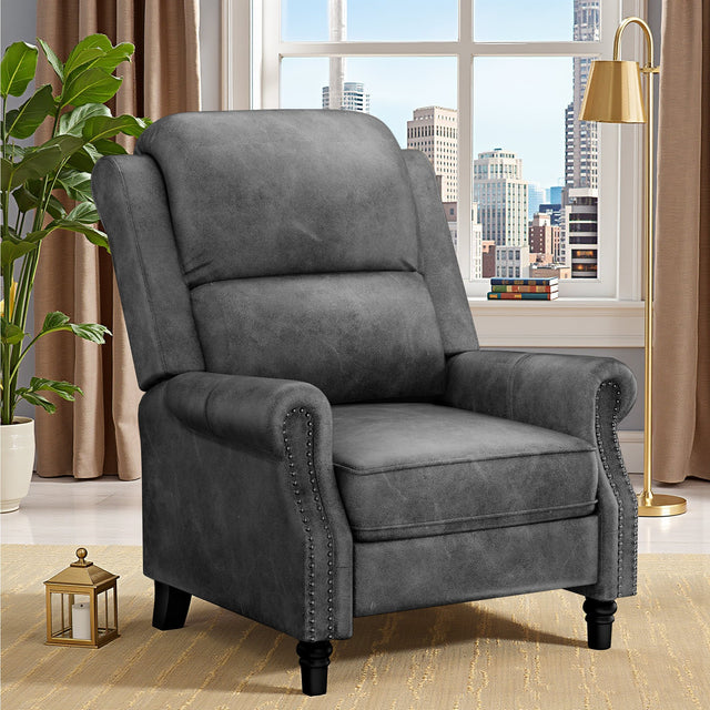 Front. Brick Attic - 30.7-inch Wide Modern Style Faux Leather Recliner with Footrest ，Push-back Reclining，300 lb Weight Capacity. - Dark Grey.